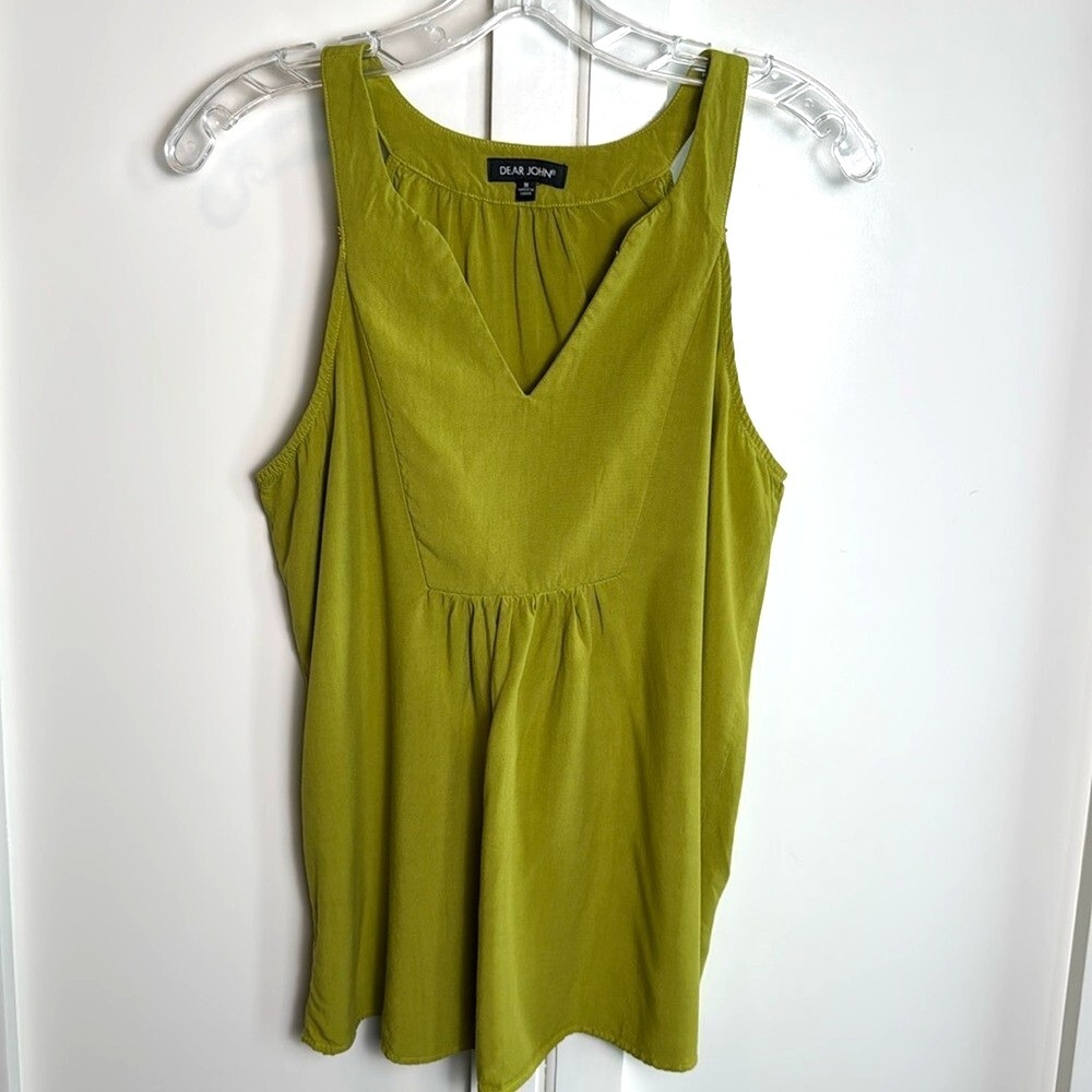 DEAR JOHN Womens Green V‎ Neck Sleeveless Tunic Top Size Medium